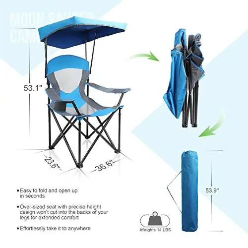 ALPHA CAMP Heavy Duty Canopy Lounge Chair Sunshade Hiking Travel Chair with Cup Holder - 3