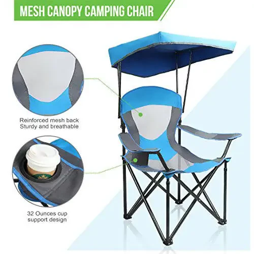 ALPHA CAMP Heavy Duty Canopy Lounge Chair Sunshade Hiking Travel Chair with Cup Holder - 4