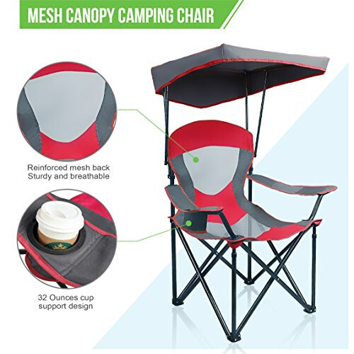 ALPHA CAMP Heavy Duty Canopy Lounge Chair Sunshade Hiking Travel Chair with Cup Holder - 4