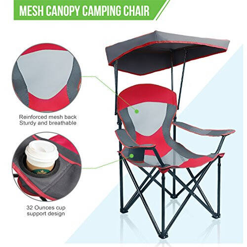 ALPHA CAMP Heavy Duty Canopy Lounge Chair Sunshade Hiking Travel Chair with Cup Holder - 4