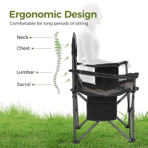 ALPHA CAMP Oversized Camping Folding Chair, Heavy Duty Support 450 LBS Steel Frame Collapsible Padded Arm Chair with Cup Holder Quad Lumbar Back, Portable for Outdoor - 3