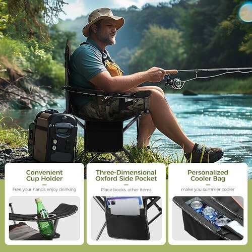 ALPHA CAMP Oversized Camping Folding Chair, Heavy Duty Support 450 LBS Steel Frame Collapsible Padded Arm Chair with Cup Holder Quad Lumbar Back, Portable for Outdoor - 6