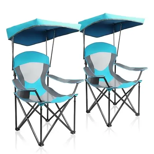 ALPHA CAMP Heavy Duty Canopy Camping Chairs with Adjustable Sunshade | Heavy duty 400 LBS, Steel Frame, Sturdy, Ergonomic,600D Oxford fabric ,Phone holder Cup holder,Carry Bag,Easy to set up - 1