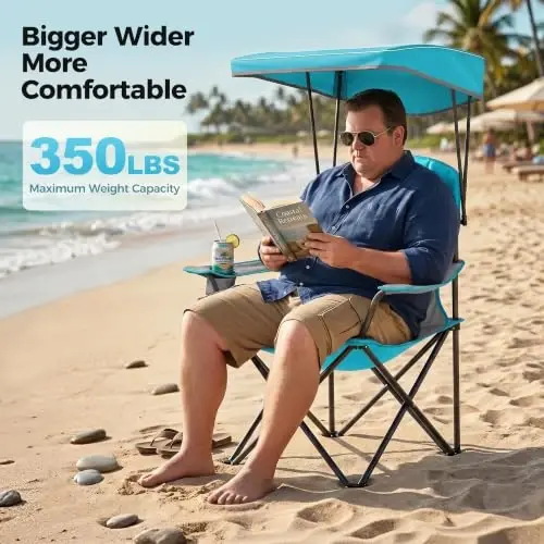 ALPHA CAMP Heavy Duty Canopy Camping Chairs with Adjustable Sunshade | Heavy duty 400 LBS, Steel Frame, Sturdy, Ergonomic,600D Oxford fabric ,Phone holder Cup holder,Carry Bag,Easy to set up - 4