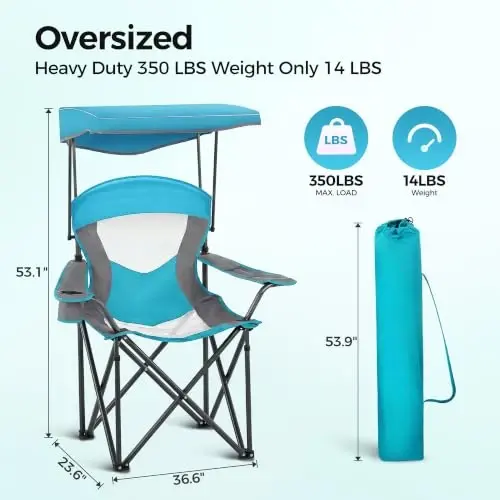 ALPHA CAMP Heavy Duty Canopy Camping Chairs with Adjustable Sunshade | Heavy duty 400 LBS, Steel Frame, Sturdy, Ergonomic,600D Oxford fabric ,Phone holder Cup holder,Carry Bag,Easy to set up - ALPHA CAMP (1)