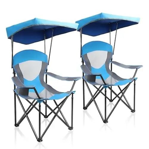 ALPHA CAMP Heavy Duty Canopy Camping Chairs with Adjustable Sunshade,2PC | Heavy duty 400 LBS, Steel Frame, Sturdy, Ergonomic,600D Oxford fabric ,Phone holder Cup holder,Carry Bag,Easy to set up - 1