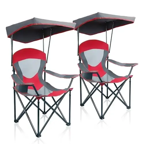ALPHA CAMP Heavy Duty Canopy Camping Chairs with Adjustable Sunshade,2PC | Heavy duty 400 LBS, Steel Frame, Sturdy, Ergonomic,600D Oxford fabric ,Phone holder Cup holder,Carry Bag,Easy to set up - 1