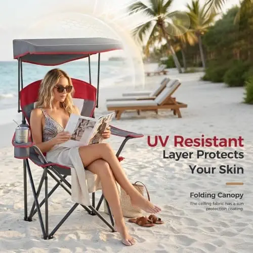 ALPHA CAMP Heavy Duty Canopy Camping Chairs with Adjustable Sunshade,2PC | Heavy duty 400 LBS, Steel Frame, Sturdy, Ergonomic,600D Oxford fabric ,Phone holder Cup holder,Carry Bag,Easy to set up - 3