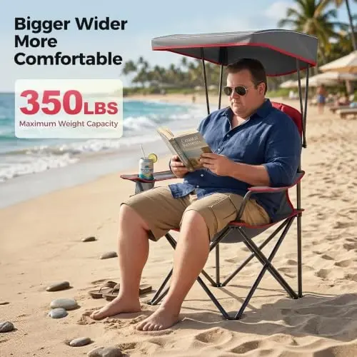 ALPHA CAMP Heavy Duty Canopy Camping Chairs with Adjustable Sunshade,2PC | Heavy duty 400 LBS, Steel Frame, Sturdy, Ergonomic,600D Oxford fabric ,Phone holder Cup holder,Carry Bag,Easy to set up - 5