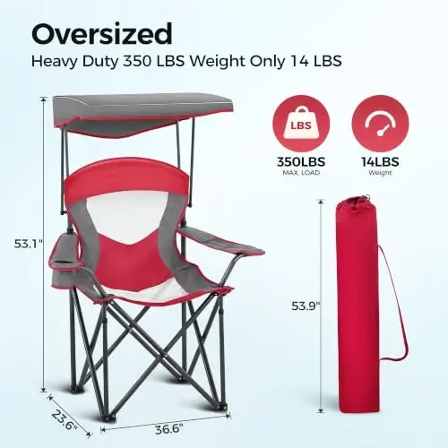 ALPHA CAMP Heavy Duty Canopy Camping Chairs with Adjustable Sunshade,2PC | Heavy duty 400 LBS, Steel Frame, Sturdy, Ergonomic,600D Oxford fabric ,Phone holder Cup holder,Carry Bag,Easy to set up - ALPHA CAMP (1)