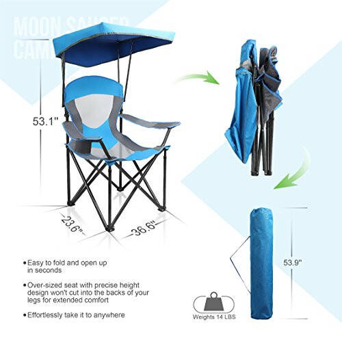 ALPHA CAMP Heavy Duty Canopy Lounge Chair Sunshade Hiking Travel Chair with Cup Holder Enamel Blue - 3