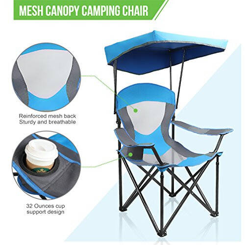 ALPHA CAMP Heavy Duty Canopy Lounge Chair Sunshade Hiking Travel Chair with Cup Holder Enamel Blue - 4
