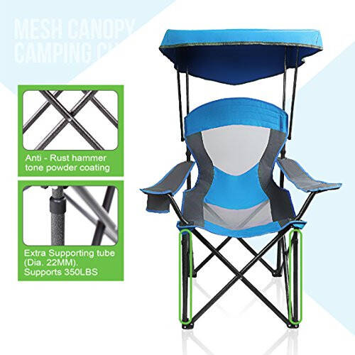 ALPHA CAMP Heavy Duty Canopy Lounge Chair Sunshade Hiking Travel Chair with Cup Holder Enamel Blue - 5