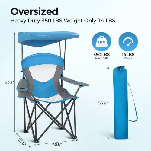 ALPHA CAMP Heavy Duty Canopy Lounge Chair Sunshade Hiking Travel Chair with Cup Holder Enamel Blue - 1