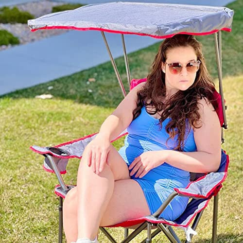 ALPHA CAMP Heavy Duty Canopy Lounge Chair Sunshade Hiking Travel Chair with Cup Holder Enamel Blue - ALPHA CAMP (1)