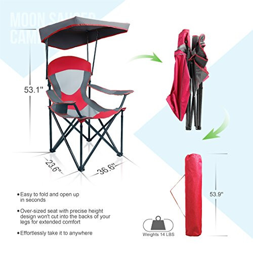 ALPHA CAMP Heavy Duty Canopy Lounge Chair Sunshade Hiking Travel Chair with Cup Holder Enamel Blue - 3