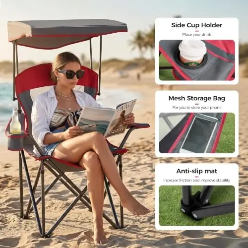ALPHA CAMP Heavy Duty Canopy Lounge Chair Sunshade Hiking Travel Chair with Cup Holder Enamel Blue - 4