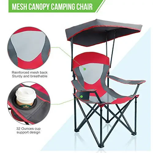 ALPHA CAMP Heavy Duty Canopy Lounge Chair Sunshade Hiking Travel Chair with Cup Holder Enamel Blue - 4