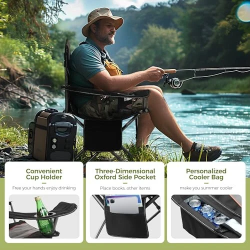 ALPHA CAMP Kattadigan Kamp O'rindig'i, Og'ir Xizmat Ko'llab-quvvatlash 450 LBS Po'lat Ramka Katlanadigan Yostiqli Qurollangan O'rindiq, Stakan Ushtuvchi To'rtburchak Lomber Orqa, Tashqi Makon Uchun Ko'chma, Qora - 6