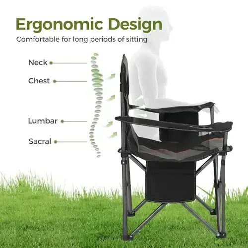 ALPHA CAMP Oversized Camping Folding Chair, Heavy Duty Support 450 LBS Steel Frame Collapsible Padded Arm Chair with Cup Holder Quad Lumbar Back, Portable for Outdoor - 3