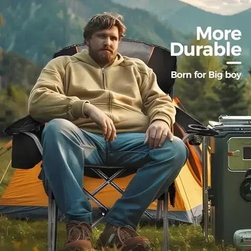 ALPHA CAMP Oversized Camping Folding Chair, Heavy Duty Support 450 LBS Steel Frame Collapsible Padded Arm Chair with Cup Holder Quad Lumbar Back, Portable for Outdoor - 6