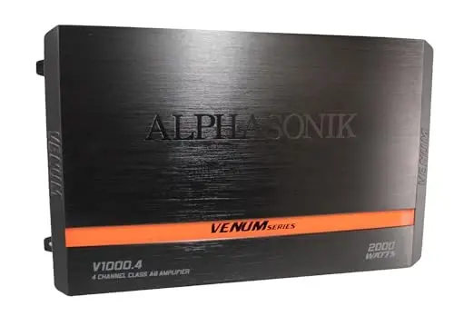 Alphasonik V1000.4 Venum Series 2000 Watts Max 4-Channel Car Amp with Power Plant Chip 4-Way Protection Circuitry Multi-Channel Bridgeable Class A/B with Low Level Outputs & Selectable Input Switch - ALPHASONIK