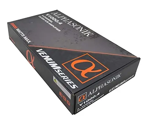 Alphasonik V1000.4 Venum Series 2000 Watts Max 4-Channel Car Amp with Power Plant Chip 4-Way Protection Circuitry Multi-Channel Bridgeable Class A/B with Low Level Outputs & Selectable Input Switch - 6