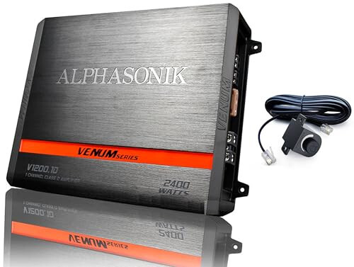Alphasonik V1200.1D Venum Series 2400 Watts Max Monoblock Car Amp with Power Plant Chip 4-Way Protection Circuitry 1-Channel Subwoofer Class-D Amplifier with Remote Bass Boost Control Knob Included - Alphasonik