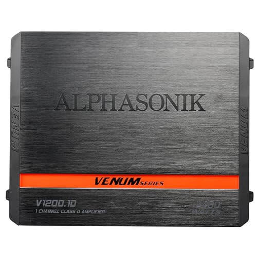Alphasonik V1200.1D Venum Series 2400 Watts Max Monoblock Car Amp with Power Plant Chip 4-Way Protection Circuitry 1-Channel Subwoofer Class-D Amplifier with Remote Bass Boost Control Knob Included - 2