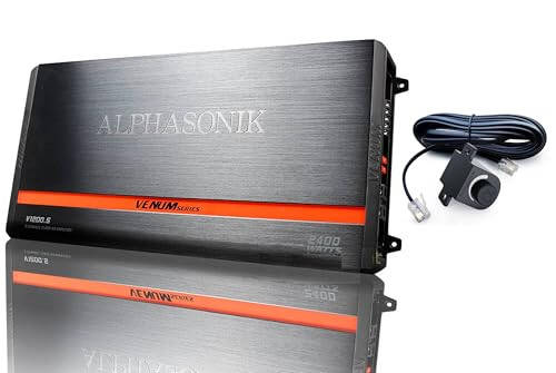 Alphasonik V1200.5 Venum Series 2400 Watts Max 5-Channel Car Amp with Power Plant Chip 4-Way Protection Circuitry Multi-Channel Bridgeable Class A/B Amp with Remote Bass Boost Control Knob Include - 1
