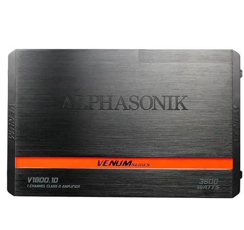 Alphasonik V1800.1D Venum Series 3600 Watts Max Monoblock Car Amp with Power Plant Chip 4-Way Protection Circuitry 1-Channel Subwoofer Class-D Amplifier with Remote Bass Boost Control Knob Included - ALPHASONIK (1)