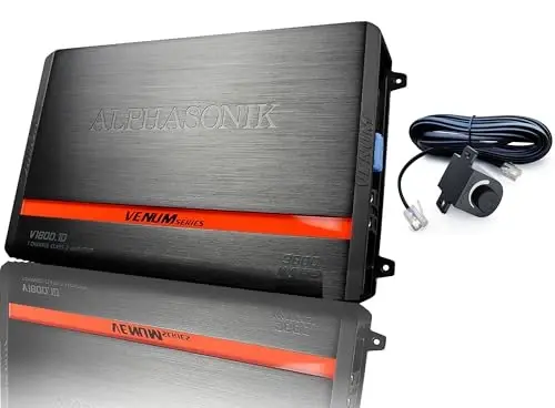 Alphasonik V1800.1D Venum Series 3600 Watts Max Monoblock Car Amp with Power Plant Chip 4-Way Protection Circuitry 1-Channel Subwoofer Class-D Amplifier with Remote Bass Boost Control Knob Included - ALPHASONIK