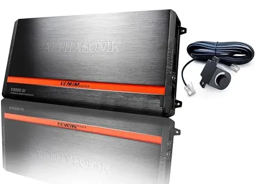 Alphasonik V3000.1D Venum Series 6000 Watts Max Monoblock Car Amp with Power Plant Chip 4-Way Protection Circuitry 1-Channel Subwoofer Class-D Amplifier with Remote Bass Boost Control Knob Included 