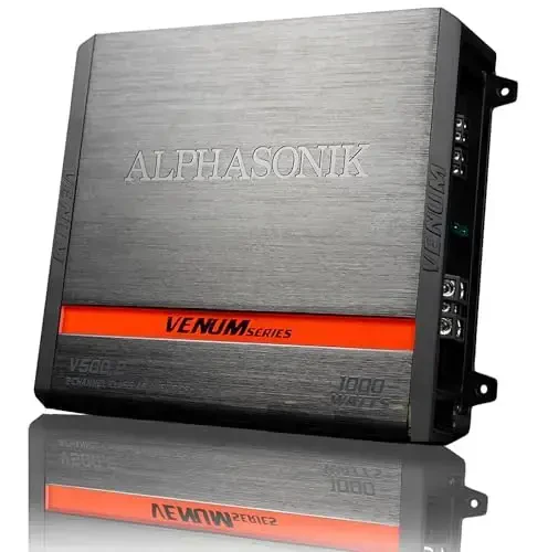 Alphasonik V500.2 Venum Series 1000 Watts Max 2-Channel Car Amp with Power Plant Chip 4-Way Protection Circuitry Multi-Channel Bridgeable Class A/B with Low Level Outputs & High Level Input - ALPHASONIK