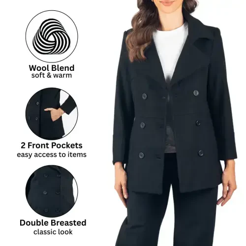 Alpine Swiss Emma Ayollar Peacoat Kurtka Jun Palto Ikki qatorli Yangi Blazer - 5