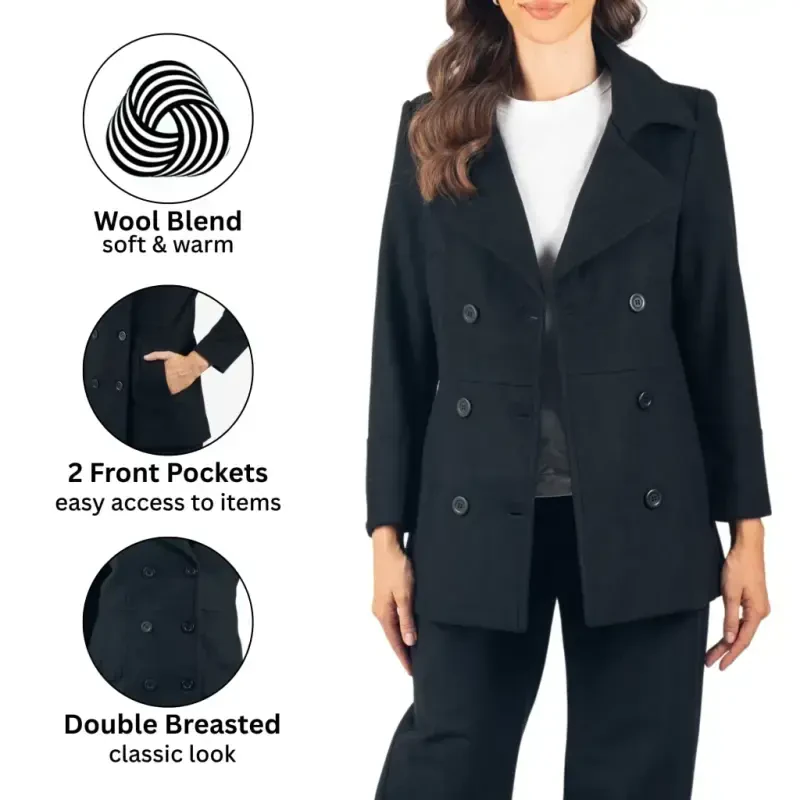 Alpine Swiss Emma Womens Peacoat Jacket Wool Blazer Double Breasted Overcoat New- - 5