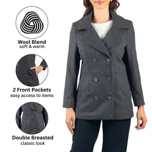 Alpine Swiss Emma Womens Peacoat Jacket Wool Blazer Double Breasted Overcoat New- - 5
