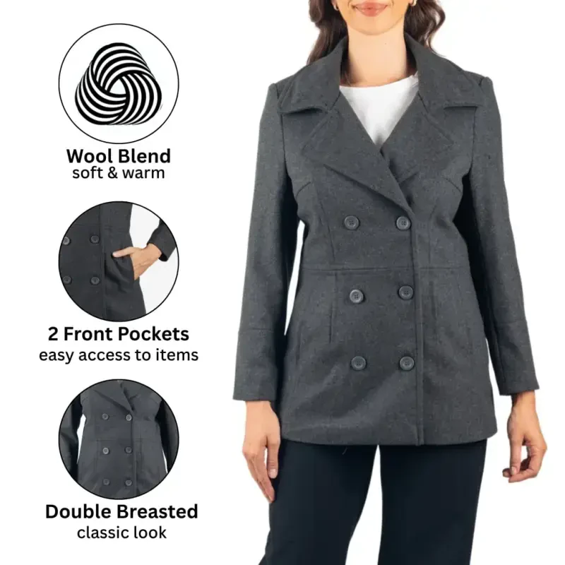 Alpine Swiss Emma Womens Peacoat Jacket Wool Blazer Double Breasted Overcoat New - 5