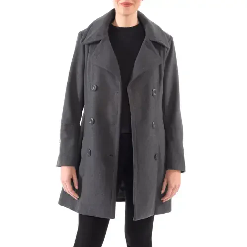 Alpine Swiss Norah Womens Wool Blend Peacoat Runs Large Classic Double Breasted Winter Coat Long Pea Coat Jacket GRY 2XL- - 1