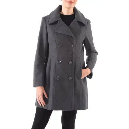 Alpine Swiss Norah Womens Wool Blend Peacoat Runs Large Classic Double Breasted Winter Coat Long Pea Coat Jacket GRY 2XL- - 4