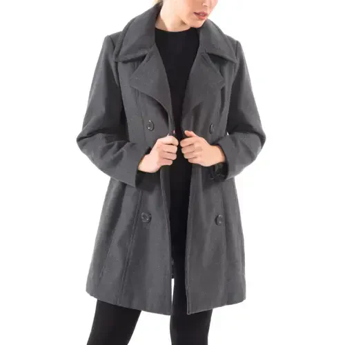 Alpine Swiss Norah Womens Wool Blend Peacoat Runs Large Classic Double Breasted Winter Coat Long Pea Coat Jacket GRY 2XL- - 6