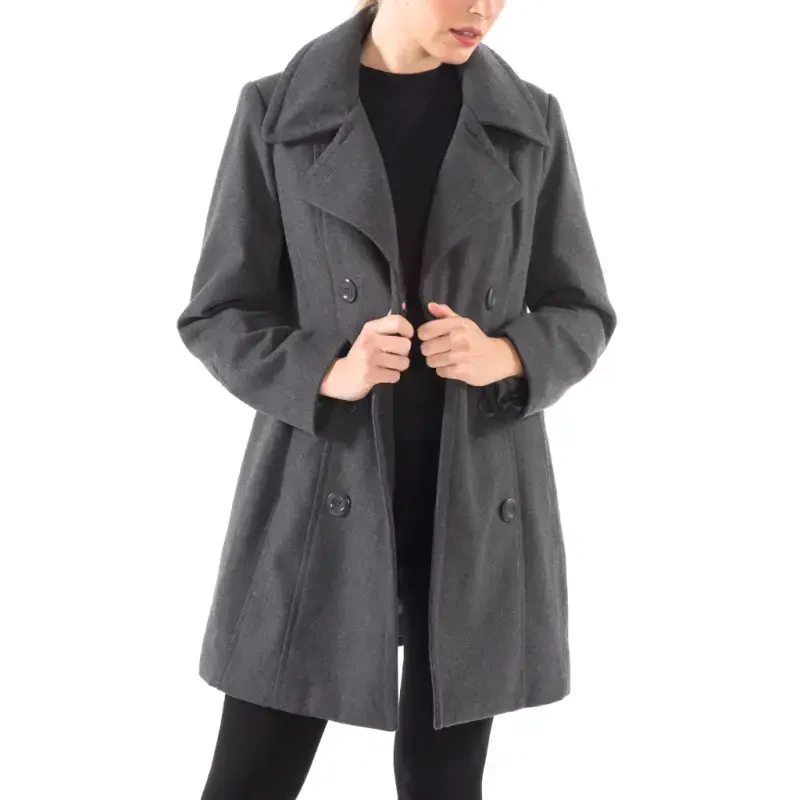 Alpine Swiss Norah Womens Wool Blend Peacoat Runs Large Classic Double Breasted Winter Coat Long Pea Coat Jacket GRY 2XL- - 6