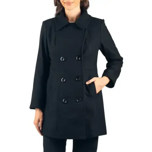 Alpine Swiss Norah Womens Wool Blend Peacoat Runs Large Classic Double Breasted Winter Coat Long Pea Coat Jacket BLK XL- - ALPINE SWISS (1)