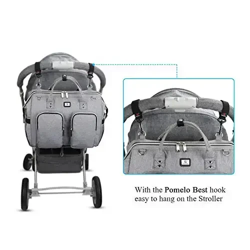 Diaper Bag Totes with Changing Pad & Stroller Straps, Large Portable Newborn Baby Bags, Unisex and Stylish Travel Diaper Backpacks for Mom and Dad (Light grey) - 4