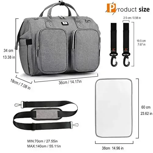Diaper Bag Totes with Changing Pad & Stroller Straps, Large Portable Newborn Baby Bags, Unisex and Stylish Travel Diaper Backpacks for Mom and Dad (Light grey) - 5