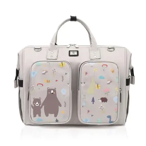 Diaper Bag Totes with Changing Pad & Stroller Straps, Large Portable Newborn Baby Bags, Unisex and Stylish Travel Diaper Backpacks for Mom and Dad (cute bear pattern) - 3