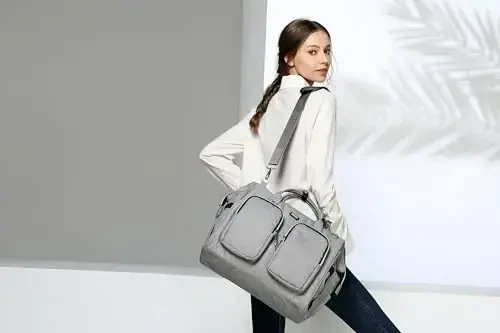 Diaper Bag Totes with Changing Pad & Stroller Straps, Large Portable Newborn Baby Bags, Unisex and Stylish Travel Diaper Backpacks for Mom and Dad (Light grey) - 2