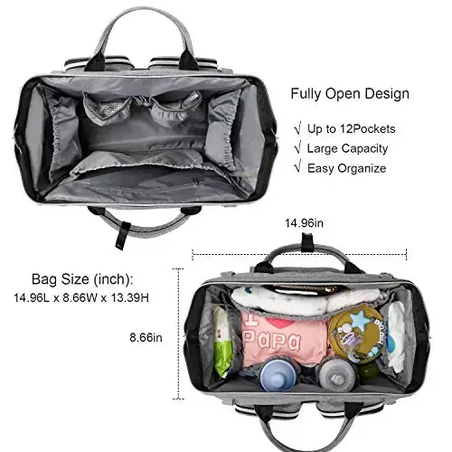 Diaper Bag Totes with Changing Pad & Stroller Straps, Large Portable Newborn Baby Bags, Unisex and Stylish Travel Diaper Backpacks for Mom and Dad (Light grey) - 3