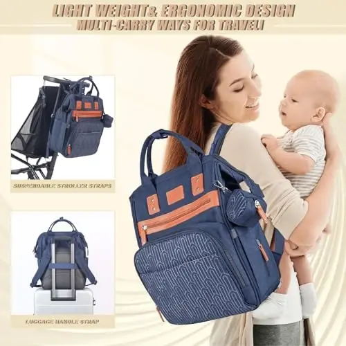 Heegel Diaper Backpack with Changing Pad, Baby Diaper Bag for Mom & Dad with Multipurpose Pockets, Large Stylish Baby Bag for Boy & Girl Toddler (Navy Blue) - 4
