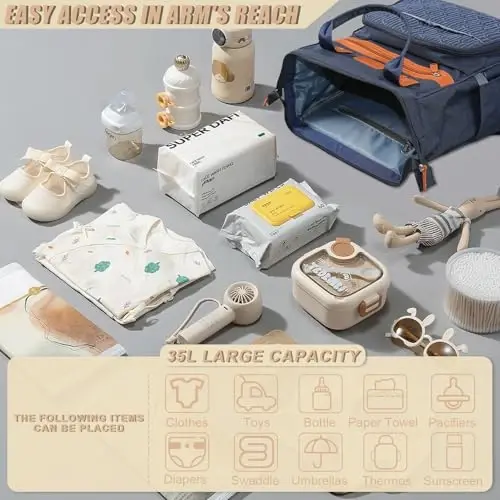 Heegel Diaper Backpack with Changing Pad, Baby Diaper Bag for Mom & Dad with Multipurpose Pockets, Large Stylish Baby Bag for Boy & Girl Toddler (Navy Blue) - 6